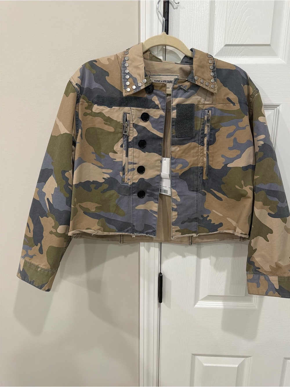 Zadig & Voltaire Camo Cropped Studded Collar Jacket